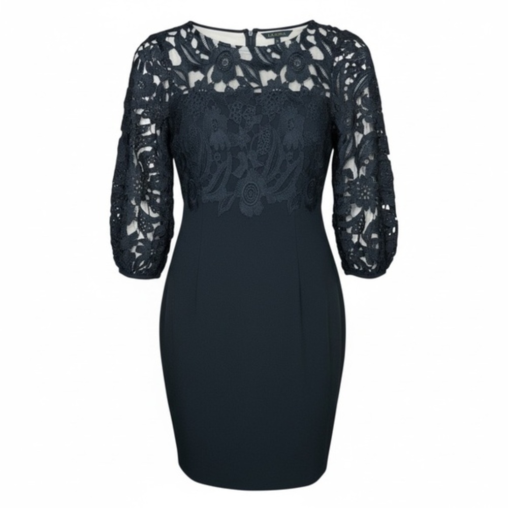 Lauren Ralph Lauren Black Size 0 Fitted Lace Dress Elegant Cocktail Classic